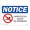 Signmission OSHA Notice Sign, 7" Height, Aluminum, Unprotected Beach No Swimming Sign With Symbol, Landscape OS-NS-A-710-L-18780 - alternate 1